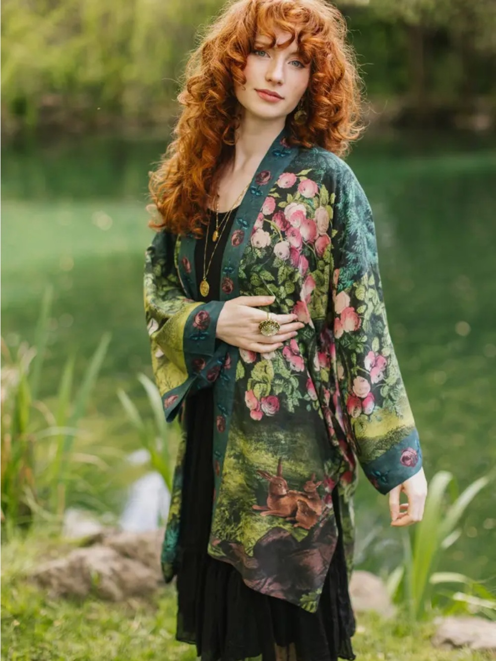 Market of Stars ✨ The Dreamer Matinée Duster with Roses & Rabbits